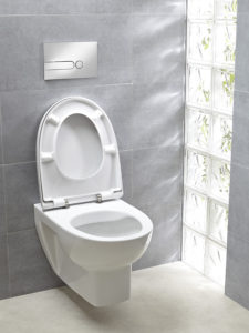 Wc suspendu avec brique de verre dans les toilettes séparées